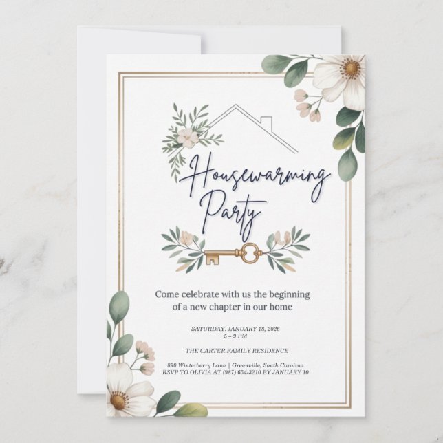 Modern Minimalist Editable Housewarming Invitation Inbjudningar (Framsida)