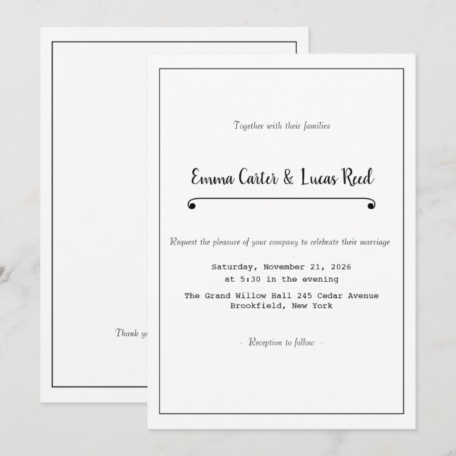 Modern Minimalist Editable Wedding Invitation Inbjudningar (Fram/baksida)