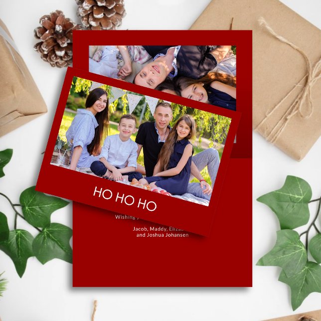 Modern minimalist eldröd "HO HO HO" Foto  Helgkort (Skapare uppladdad)