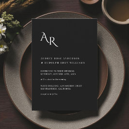 Modern Minimalist Elegant Black White Wedding Inbjudningar