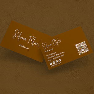 Modern minimalist Elegant Brown & QR-kod Visitkort