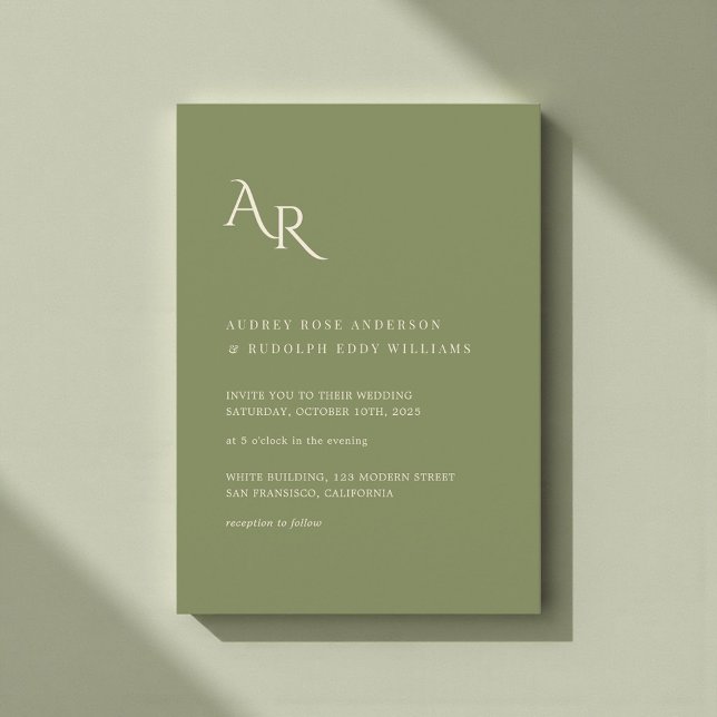 Modern Minimalist Elegant Green Cream Wedding Inbjudningar (Skapare uppladdad)