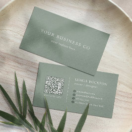 Modern Minimalist Elegant Sage Green QR Code Visitkort