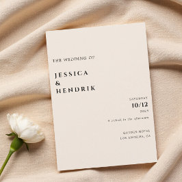 Modern Minimalist Elegant Simple Cream Wedding Inbjudningar