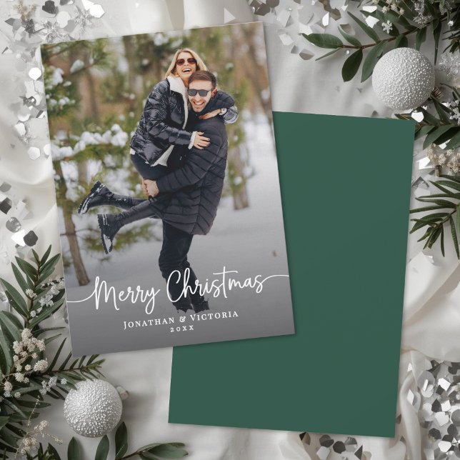Modern minimalist elegant skript 1 foto jul julkort (Modern Minimalist Elegant Script 1 Photo Christmas Holiday Card )