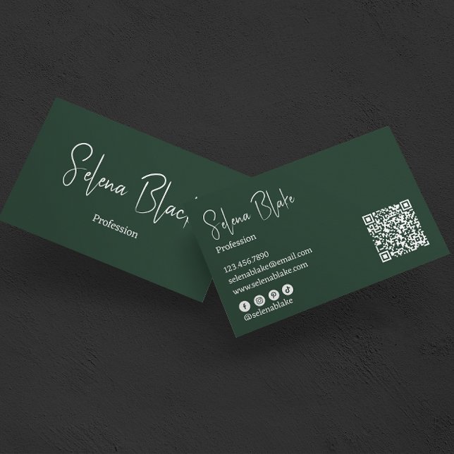 Modern minimalist | Elegantens Grönt och QR-kod Visitkort (Skapare uppladdad)