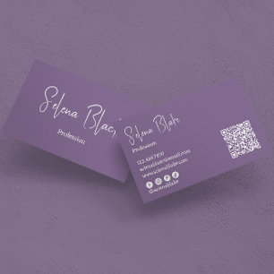 Modern minimalist   Elegantens Lila och QR-kod Visitkort