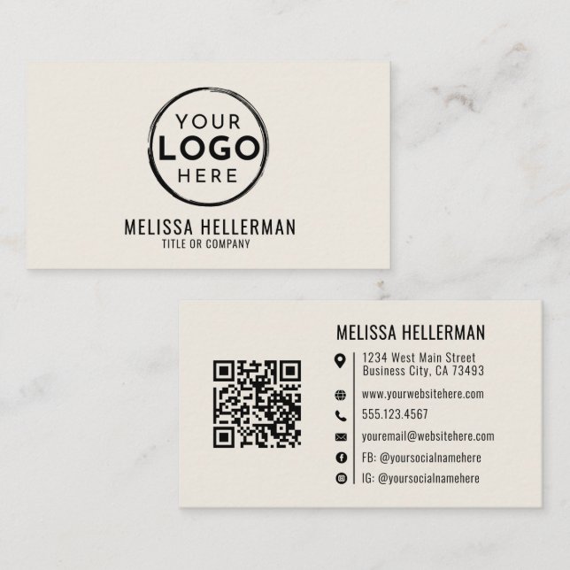 Modern Minimalist Elfenben Professionell Logotyp Visitkort (Fram/baksida)