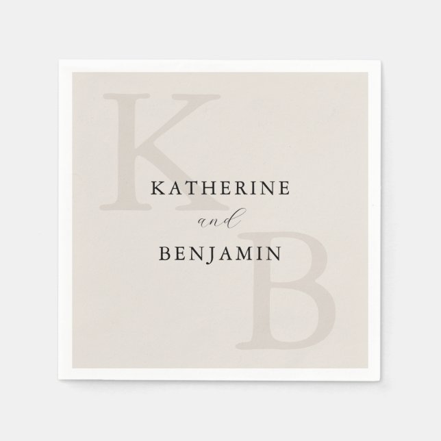 Modern minimalist elfenbensmonogram bröllop pappersservett (Framsidan)