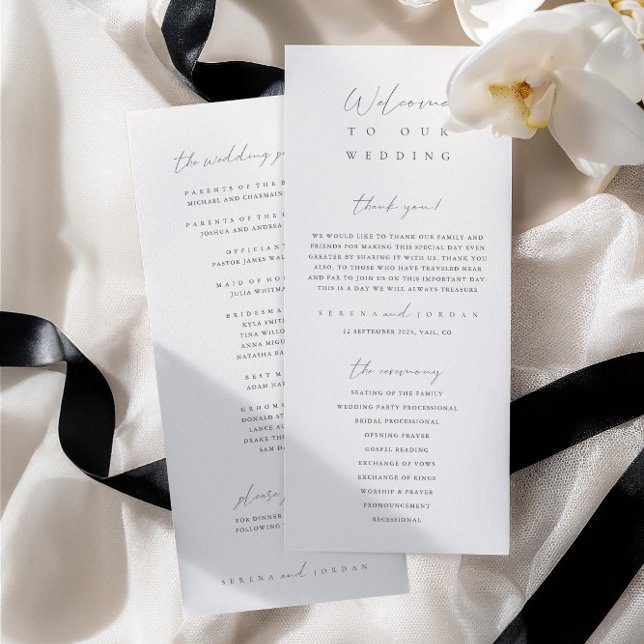 Modern minimalist elfenbensvit bröllopsceremoni-pr (Modern Minimalist Ivory Wedding Ceremony Program)