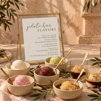 Modern Minimalist Elfenbensvit Gelato Bar Skylt