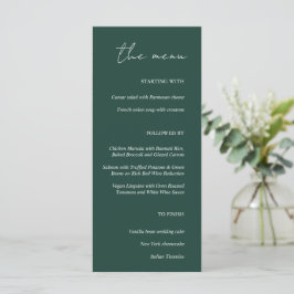 Modern minimalist Emerald Grönt Bröllop Menu Meny
