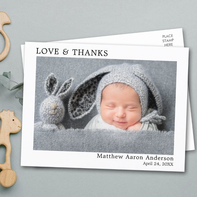 Modern Minimalist Enkel Kärlek och Tacksamhet Baby Vykort (Customize to change your personalized text size or text style.)