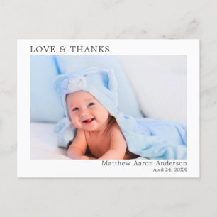 Modern minimalist enkel kärlek tack baby foto vykort