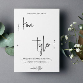 Modern minimalist enkel signatur skrift bröllop inbjudningar