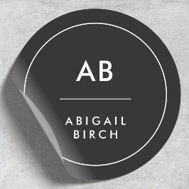 Modern minimalist enkel svart-vit monogram runt klistermärke