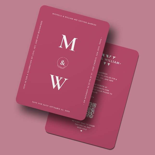 Modern minimalist enkel vigselmonogram rosa spara datumet (Modern Minimalist Simple Wedding Monogram Pink Save The Date
)