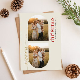 Modern Minimalist Family Christmas Arched 3 Photo Julkort