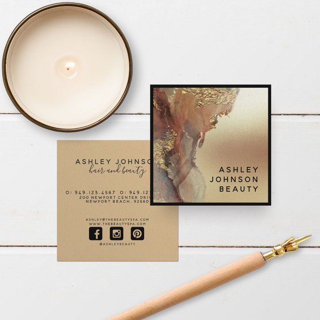 Modern minimalist Faux Guld Foil Black Fyrkantigt Visitkort (Skapare uppladdad)