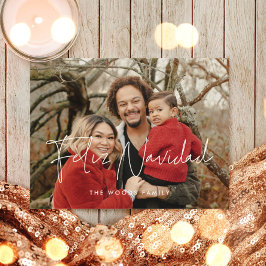 Modern minimalist Feliz Navidad-julfoto Vykort