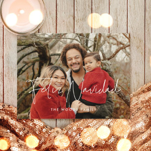 Modern minimalist Feliz Navidad-julfoto Vykort