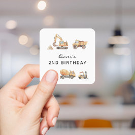 Modern minimalist födelsedagsupplägg för byggtruck fyrkantigt klistermärke