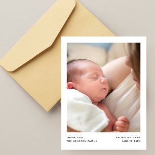 Modern minimalist fototackkort för babyfirande vykort