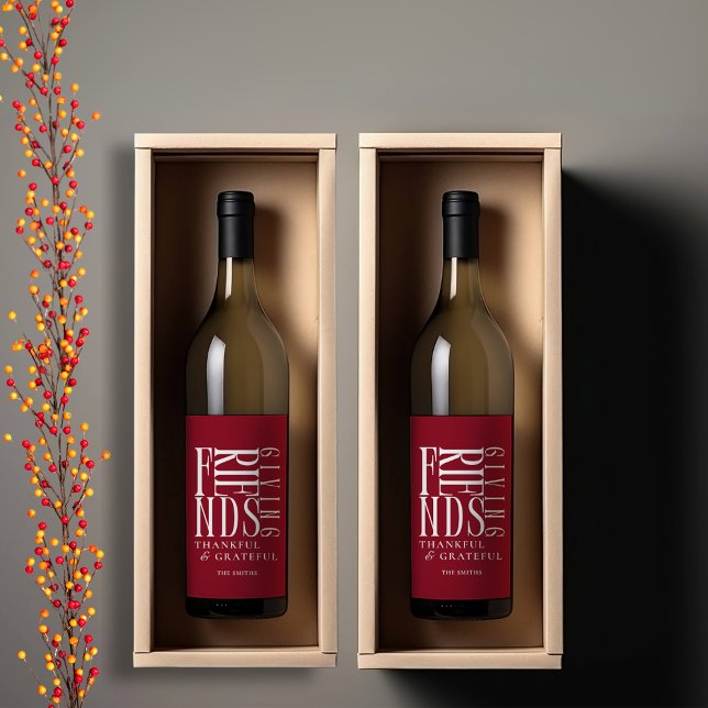 Modern minimalist Friendsgiving Vinflaska Etikett (Skapare uppladdad)