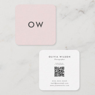 Modern minimalist fyrkantig monogramm babyrosa fyrkantigt visitkort