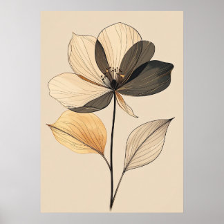 Modern minimalist genomskinlig beige & guld floral poster