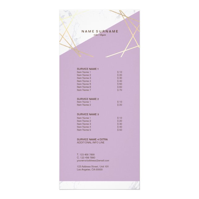 Modern Minimalist geometrisk marmorguldlavendel Reklamkort (Framsidan)