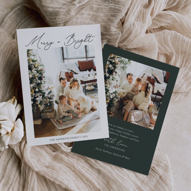 Modern minimalist glad och grön foto julkort (Skapare uppladdad)