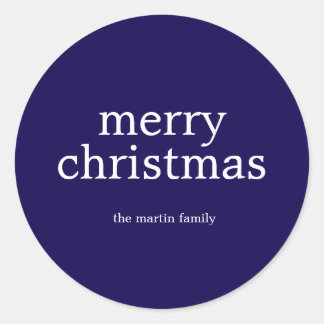 Modern minimalist God jul Enkel blå Runt Klistermärke