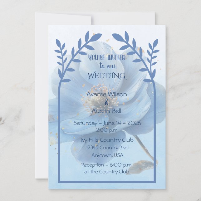 Modern Minimalist Gold and Blue Wedding   Inbjudningar (Framsida)