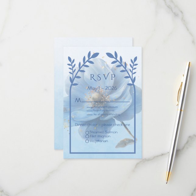 Modern Minimalist Gold and Blue Wedding OSA Kort (Fram/Back In Situ)