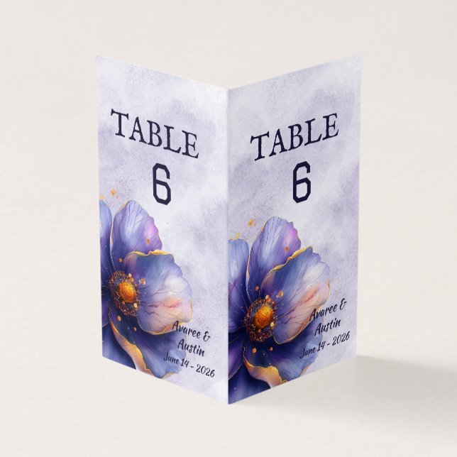 Modern Minimalist Gold Purple Wedding Table Number Kort (Utsida)