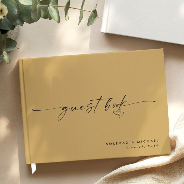 Modern Minimalist Gold Script Wedding Gästböcker (Skapare uppladdad)