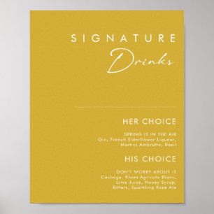 Modern Minimalist Gold Signature Drinks Sign Poster