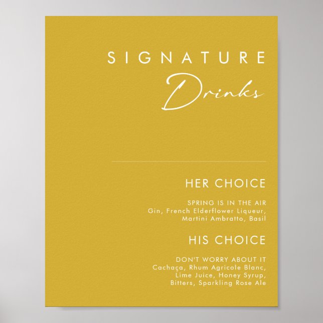 Modern Minimalist Gold Signature Drinks Sign Poster (Framsidan)