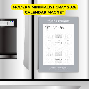 Modern minimalist grå 2026 kalender magnet