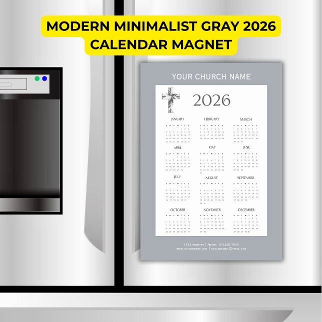 Modern minimalist grå 2026 kalender magnet (Modern Minimalist Gray 2026 Calendar Magnet)