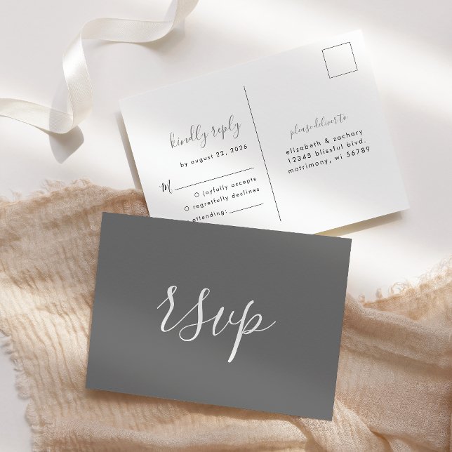 Modern minimalist grå bröllops-RSVP Vykort (Skapare uppladdad)
