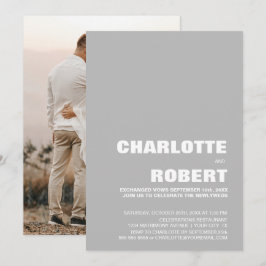 Modern minimalist grå bröllopsmottagning inbjudningar