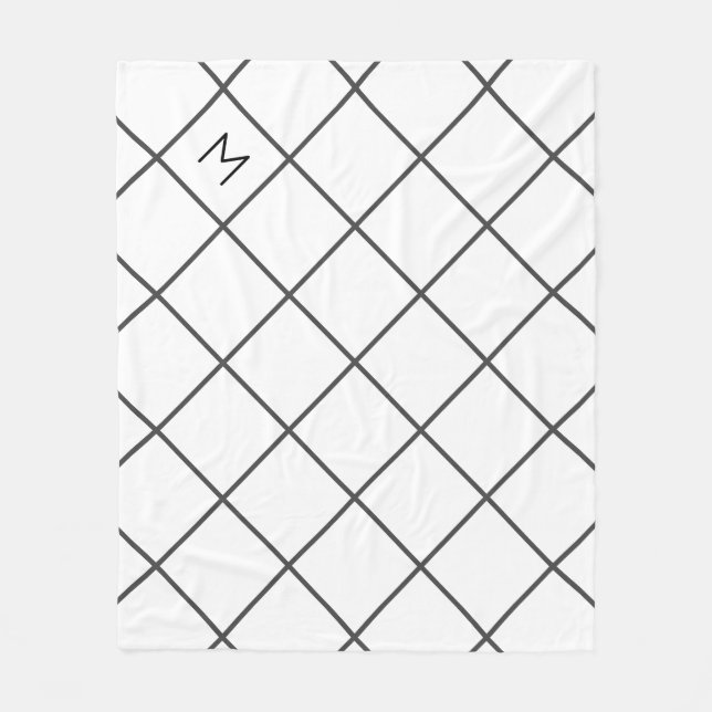 Modern Minimalist Grått Grid Linjer | Monogram Fleecefilt (Framsidan)