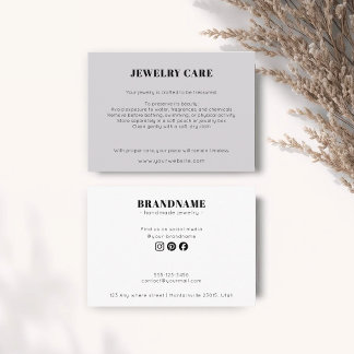 Modern Minimalist Gray Jewelry Care Insert Card Tilläggskort