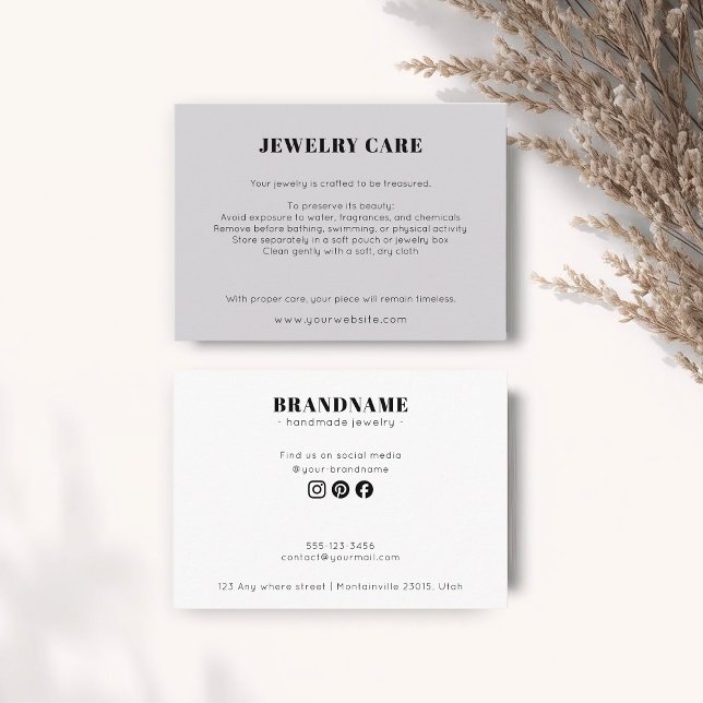 Modern Minimalist Gray Jewelry Care Insert Card Tilläggskort (Skapare uppladdad)