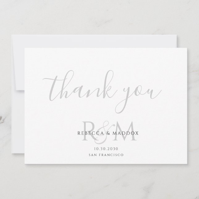 Modern Minimalist Gray Monogram Wedding Tack Kort (Framsida)