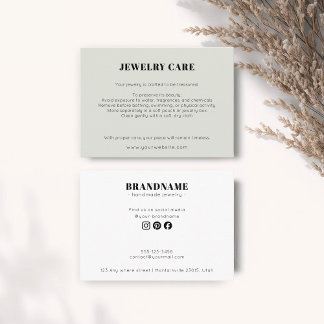 Modern Minimalist Green Jewelry Care Insert Card Tilläggskort