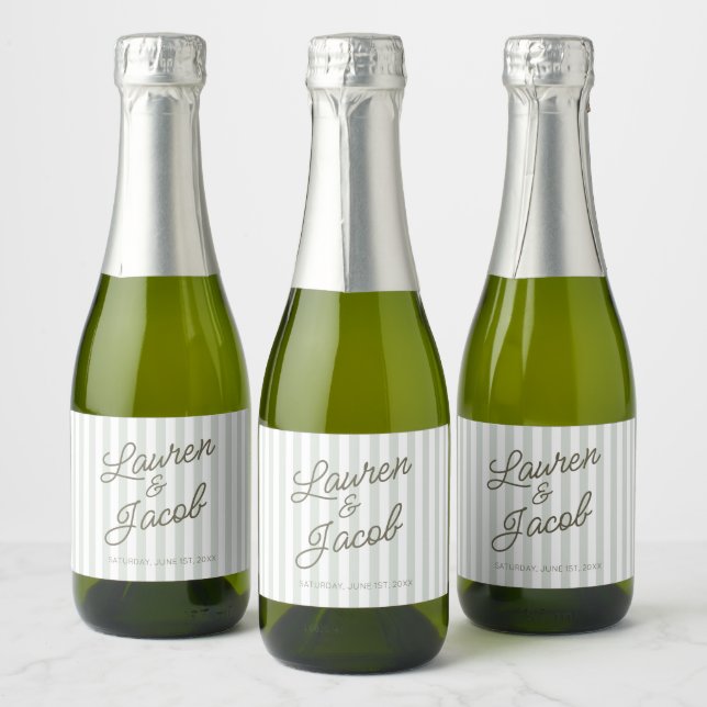 Modern Minimalist Green Stripes Wedding Mini (Flaskor)