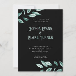 Modern minimalist Greenery Black Bröllop Inbjudningar